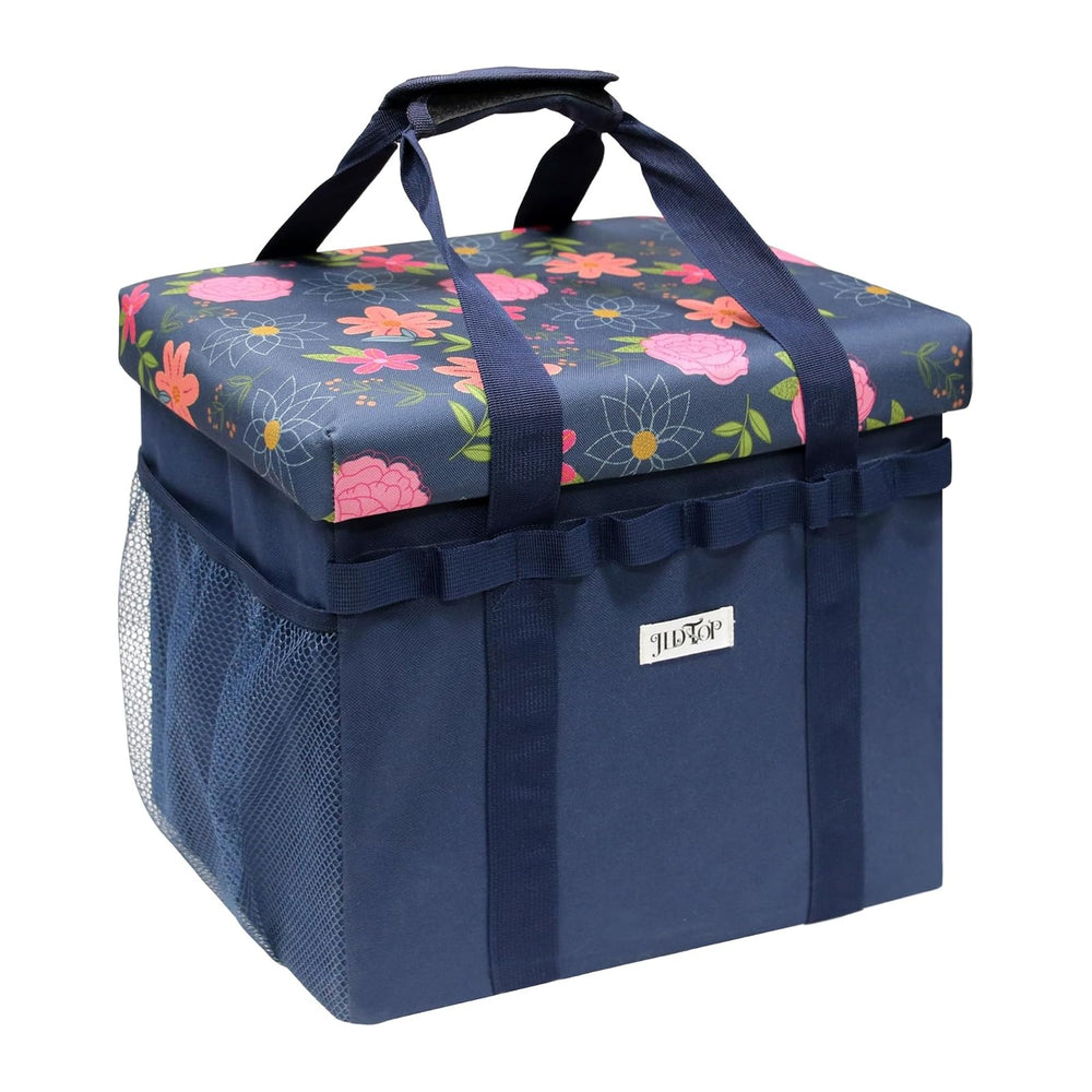 49L Floral Foldable Storage Ottoman 220lb Heavy Duty Sitting Stool | 2-in-1 S...