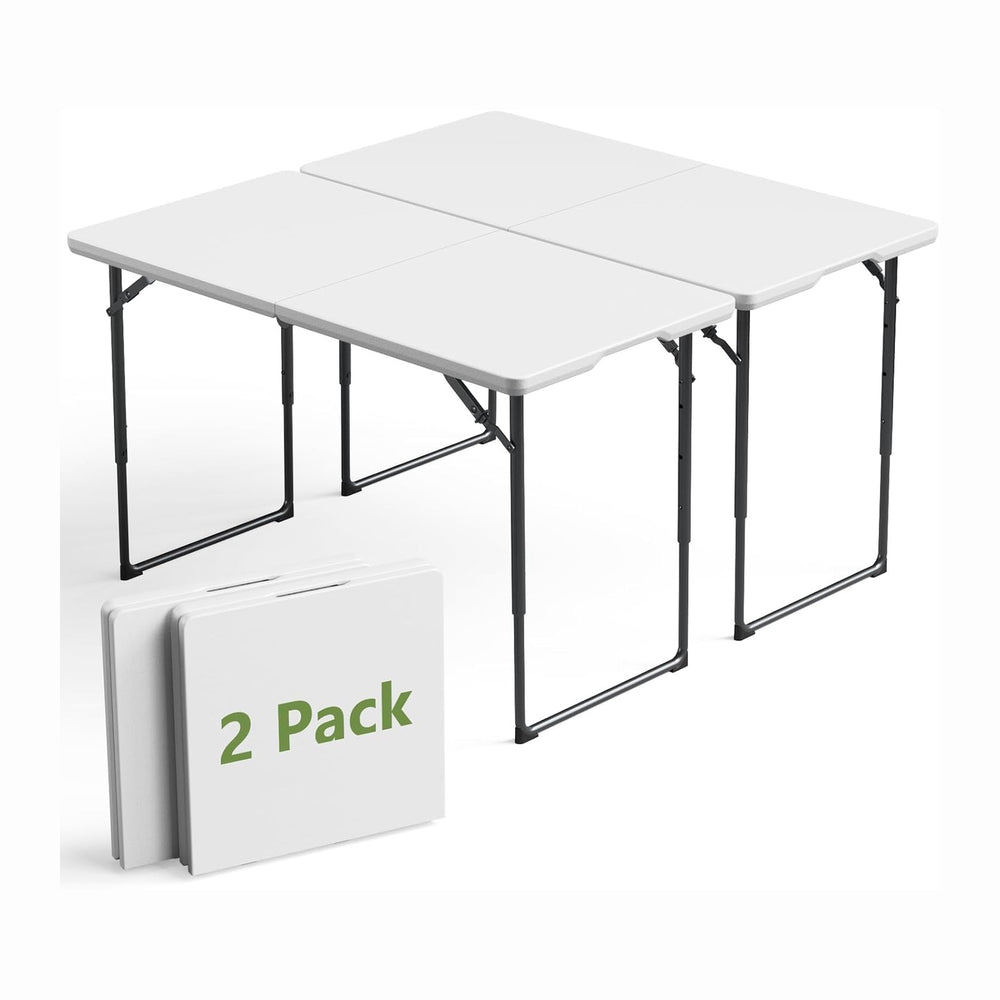 4FT Folding Table 3 Levels Adjustable Height, Heavy Duty Fold-in-Half Portabl...