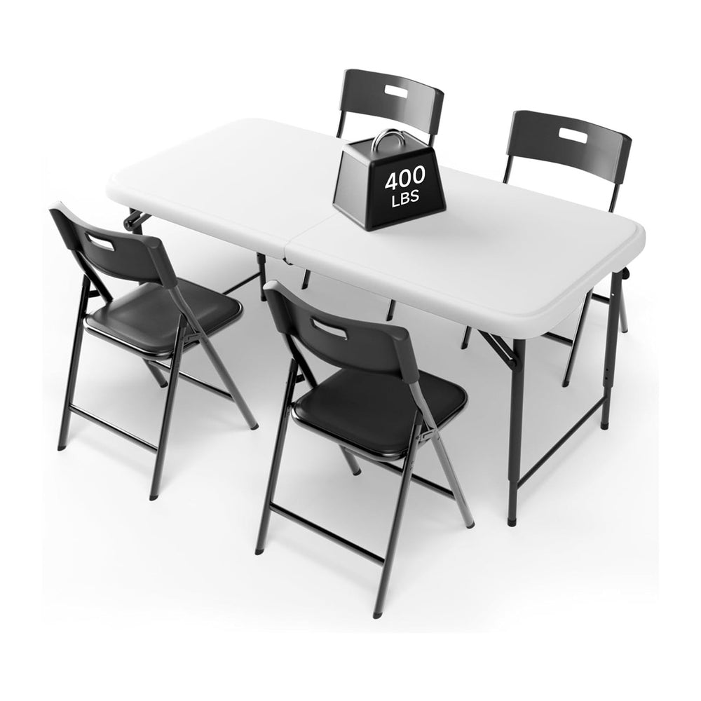 4FT Folding Table Set with 4 Folding Chairs, Heavy Duty 400 lbs Table & 3...