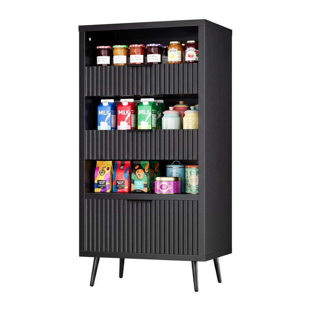 51" Tall Modern Black Storage Cabinet, Freestanding Kitchen Pantry Cabin...