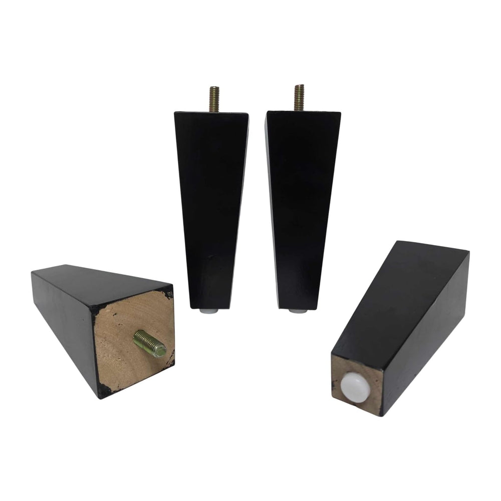 6-3/4" Black Finish Tapered Wood Sofa Legs with M10 Hanger Bolts (4)