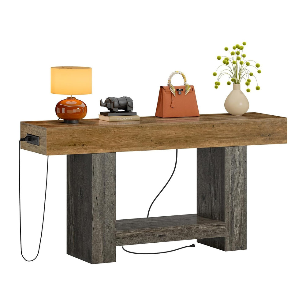 63" Entryway Table with Smart RGB Lights and Charging Station, Narrow Co...