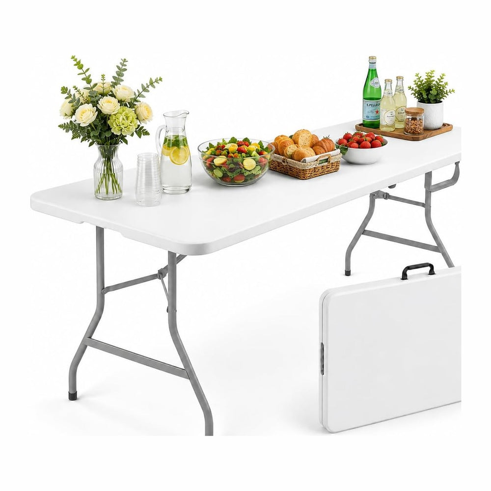 6FT Folding Table, Portable Fold-in-Half Plastic Utility Table with Carrying ...