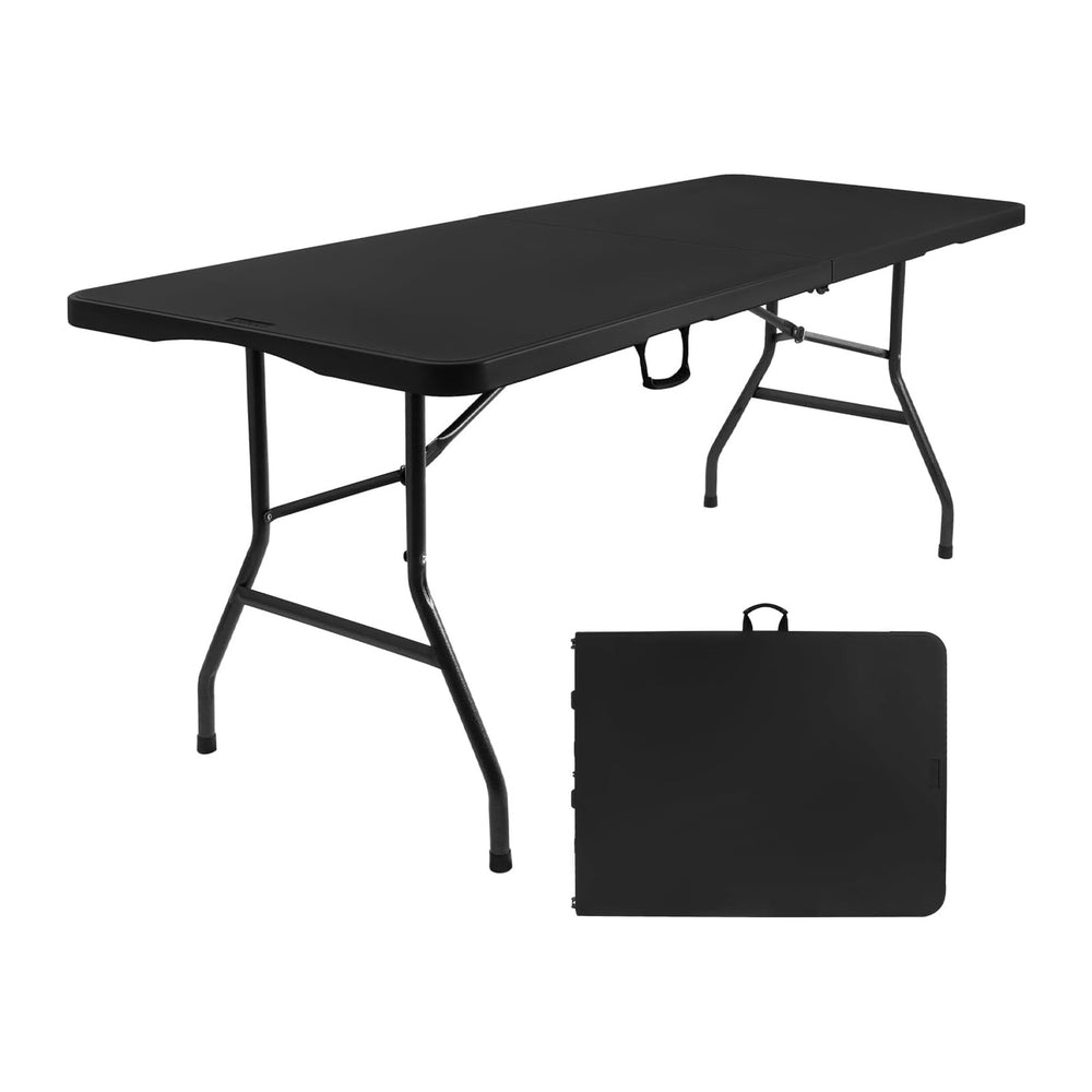 6ft Folding Table, Portable Heavy Duty Plastic Table for Party, Black | Fold-...