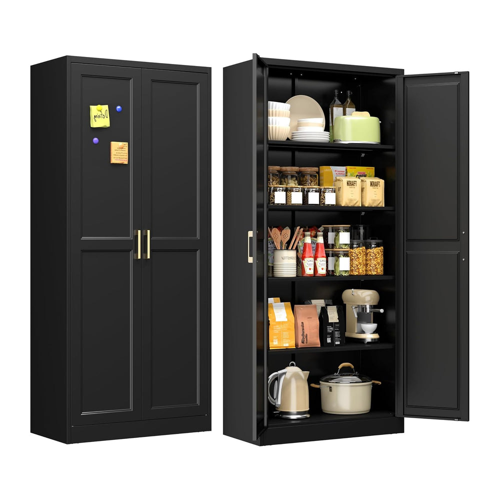 71" Black Metal Storage Cabinet with Doors, Heavy Duty | Freestanding Cu...