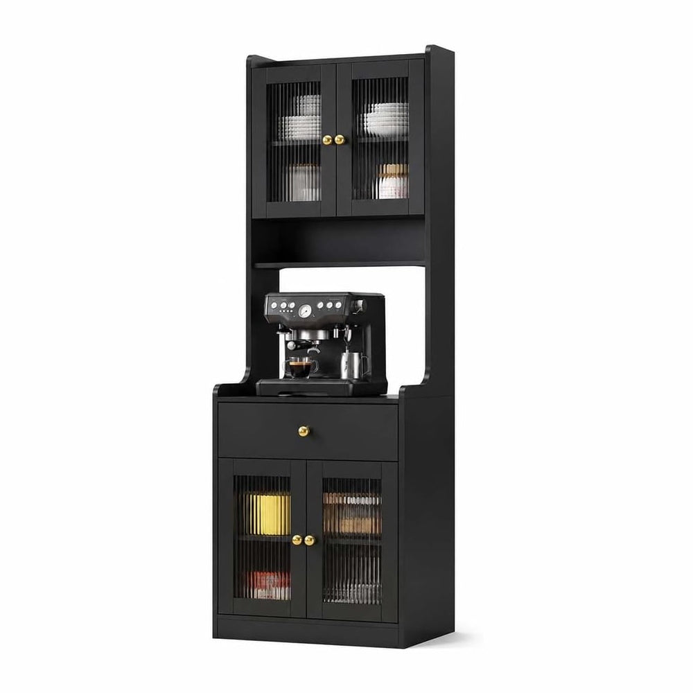 71" Kitchen Pantry Hutch Storage Cabinet with Microwave Stand, Farmhouse...