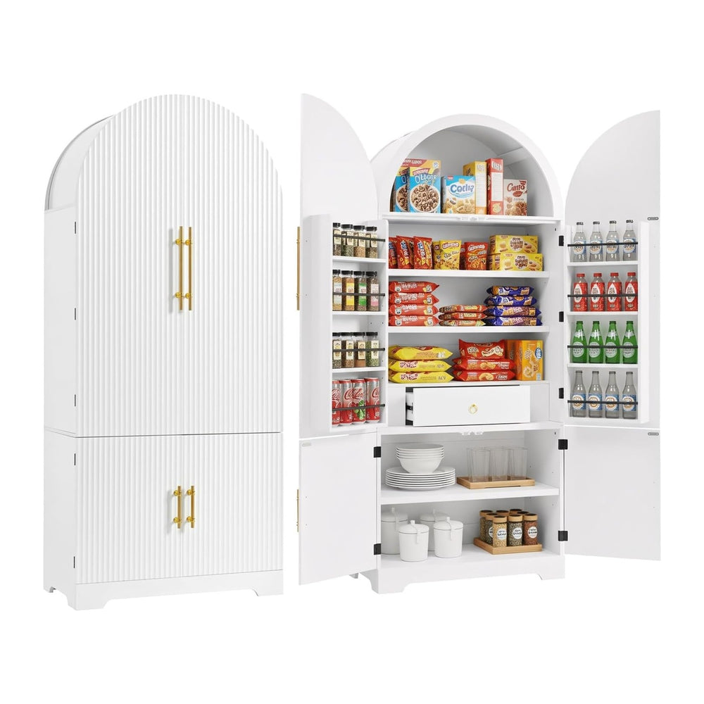 72 Inch Tall Arched Pantry Cabinet with 8 Door Shelves, Fluted Storage Cupboa...