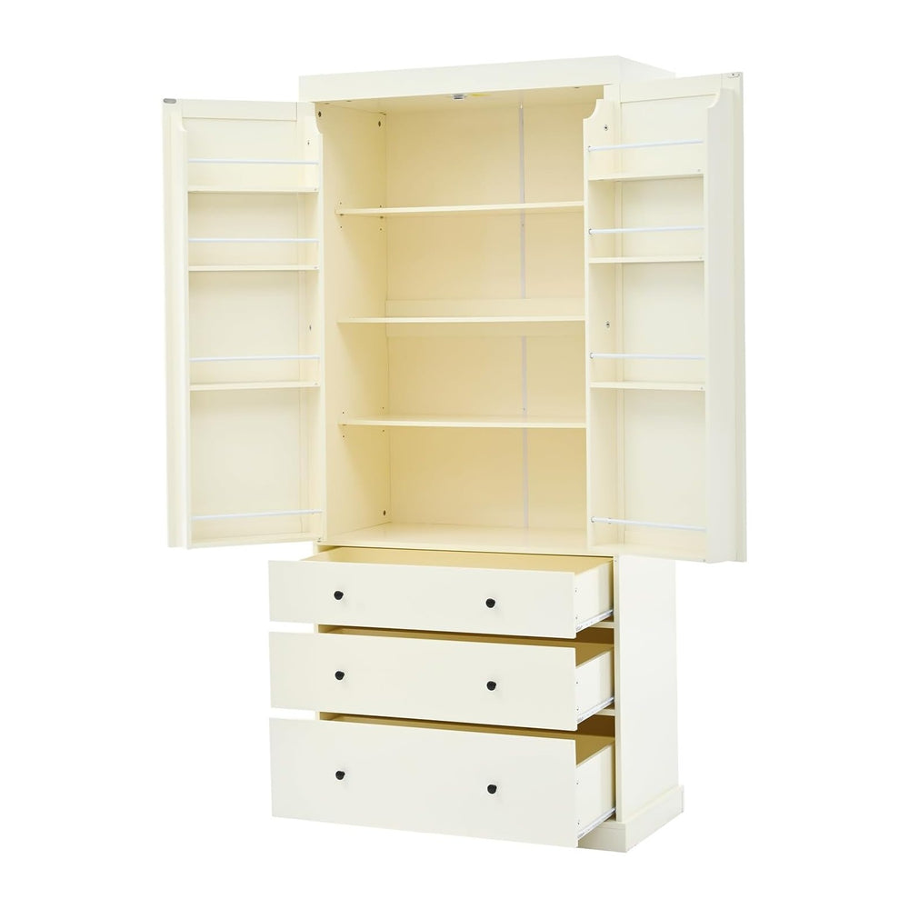 77 Inch High Freestanding Kitchen Sideboard, Farmhouse Sideboard Storage Cabi...