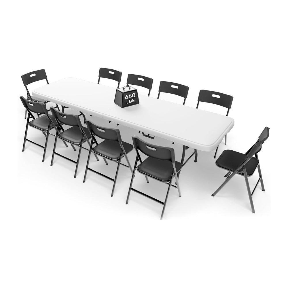 8FT Folding Table Set with 10 Chairs – Heavy-Duty 660 lb Table & 330 lb C...