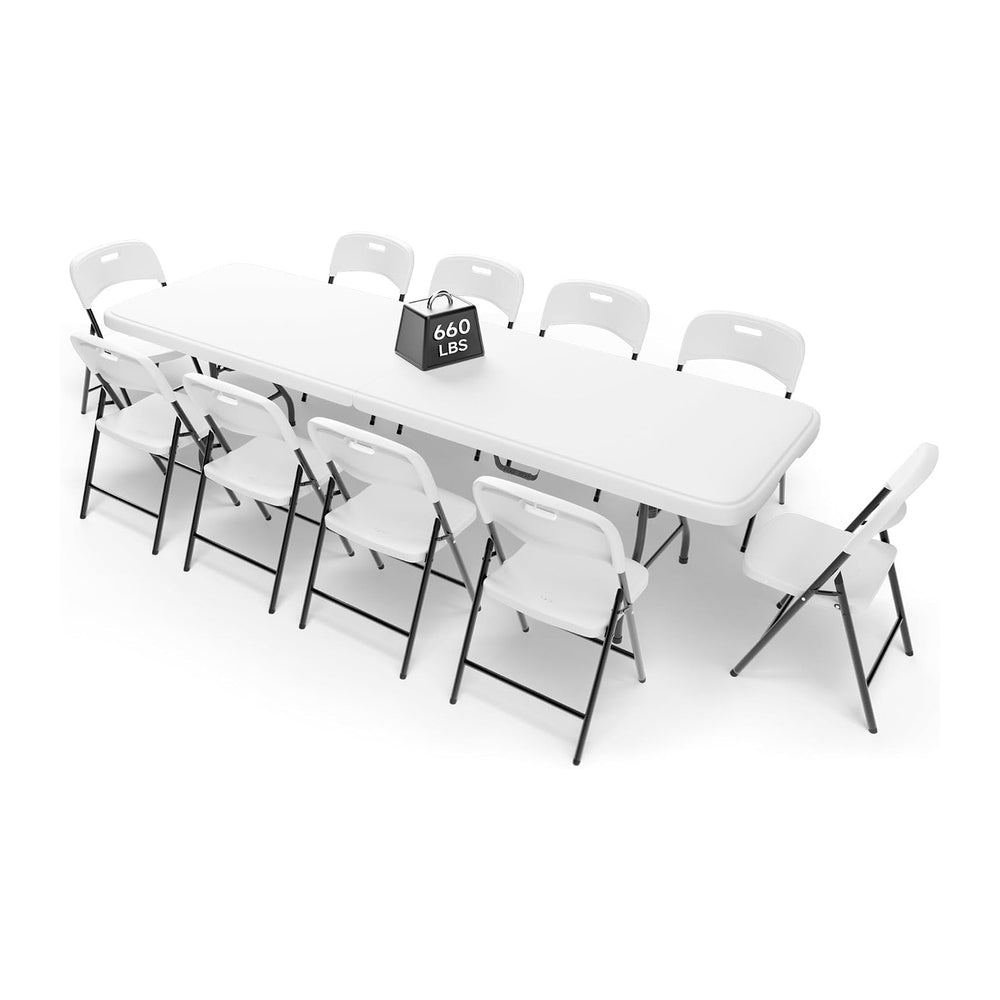 8FT Folding Table Set with 10 Folding Chairs, Heavy Duty 660 lbs Table & ...