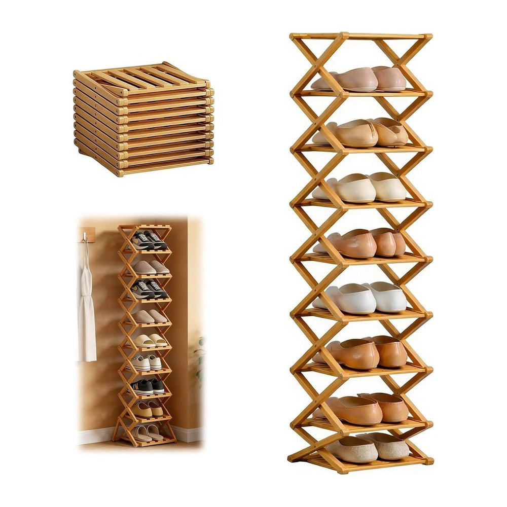 9 Tier Bamboo Shoe Rack, Heavy Duty Foldable Shelf Needing No Setup | Versati...