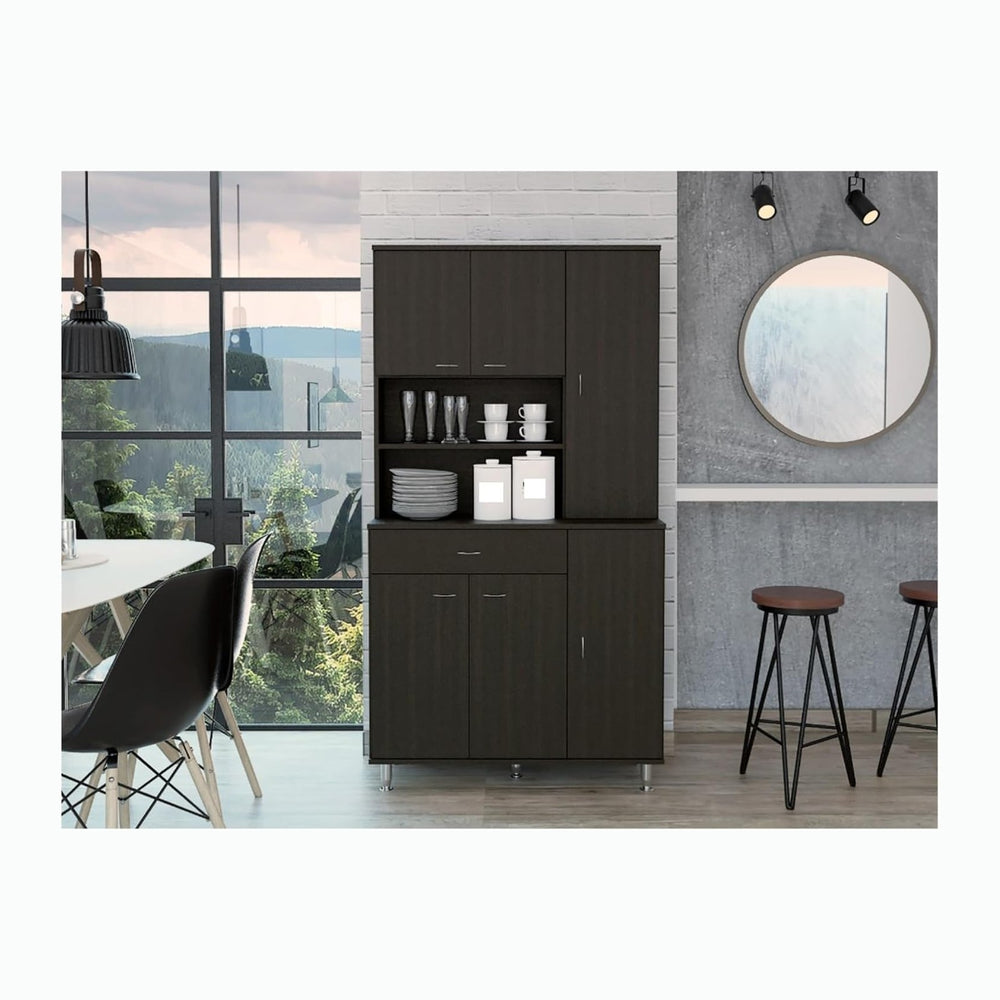 90 Kitchen Pantry, One Drawer, Multiple Cabinets, Two Open Shelves,for use in...