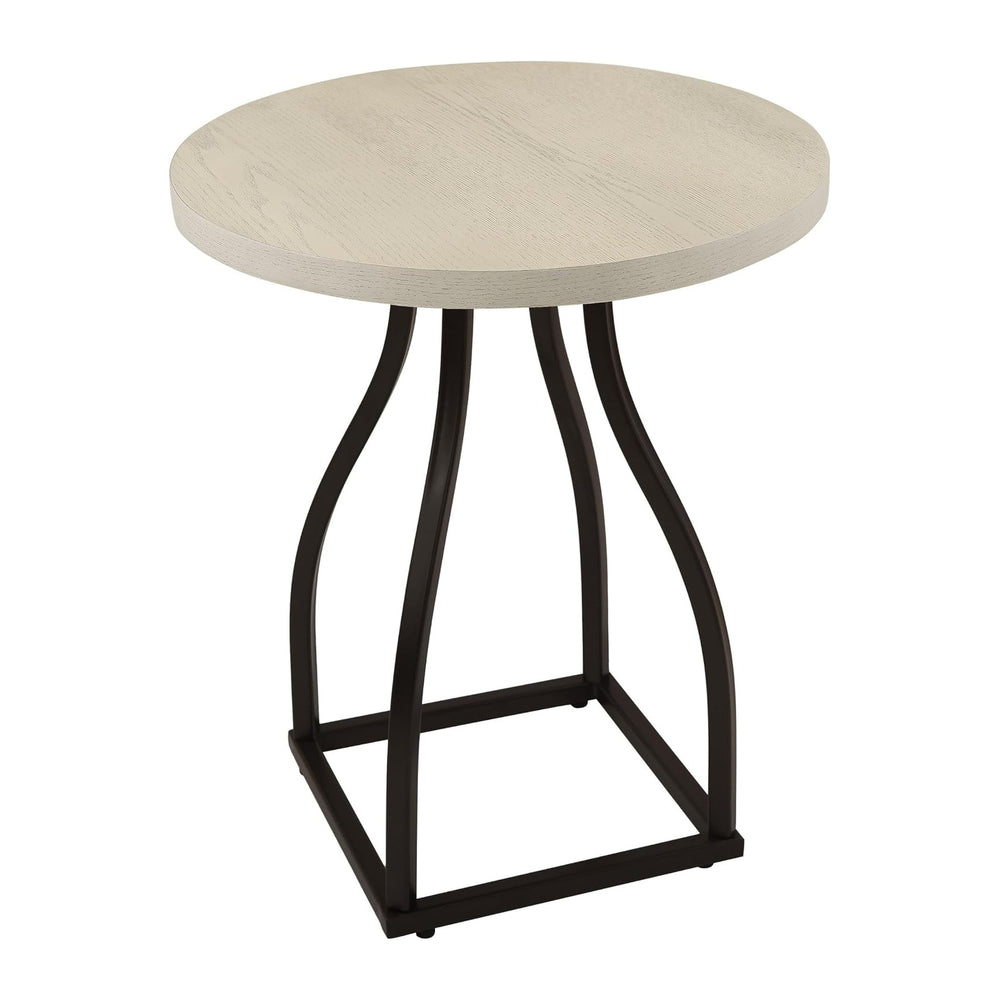 Accent Table, 20 Inch Round Wood White Top, Black Metal Base