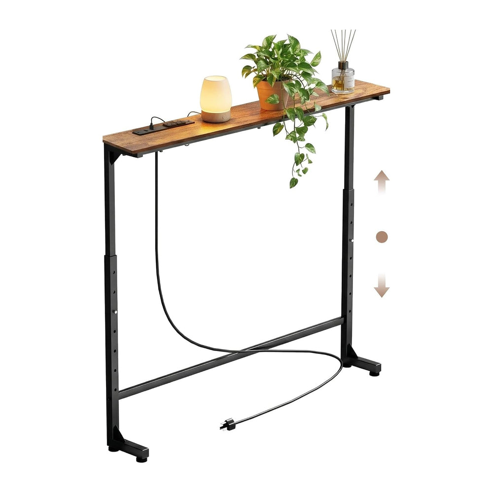 Adjustable Height Narrow Sofa Table with Built-in Power Outlets, 39" Lon...
