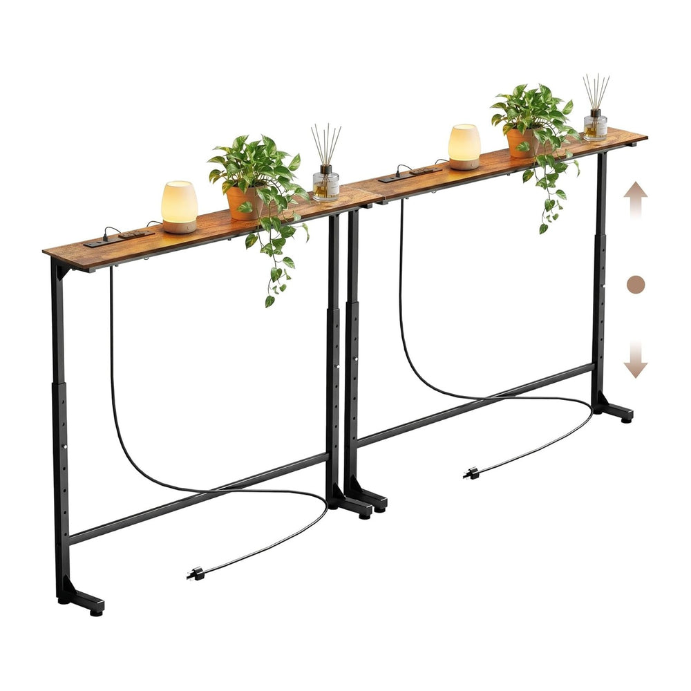Adjustable Height Narrow Sofa Table with Built-in Power Outlets, 70" Lon...
