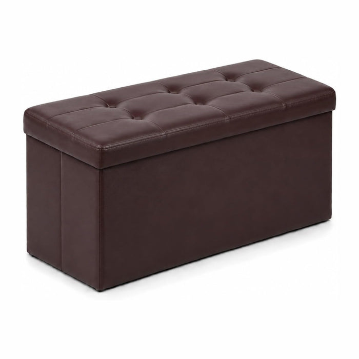 ALASDO 30 Inch Folding Storage Ottoman Bench with Hidden Storage, PU Leather Ottoman Foot Rest Stool, End of Bed Bench for Bedroom, Living Room, Entryway and Closet, Brown