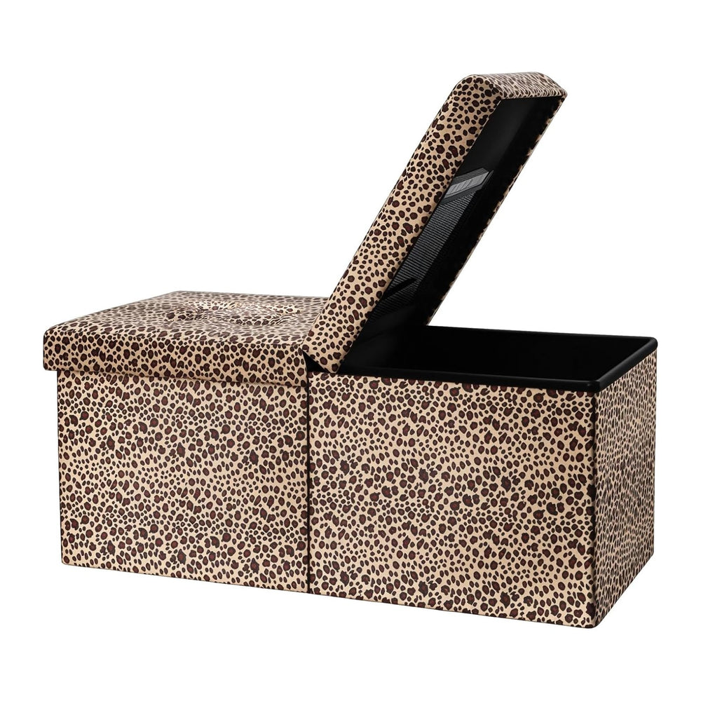 AmasSmile Footrest Ottoman Storage Bench,34" Velvet Folding Chest,Leopar...