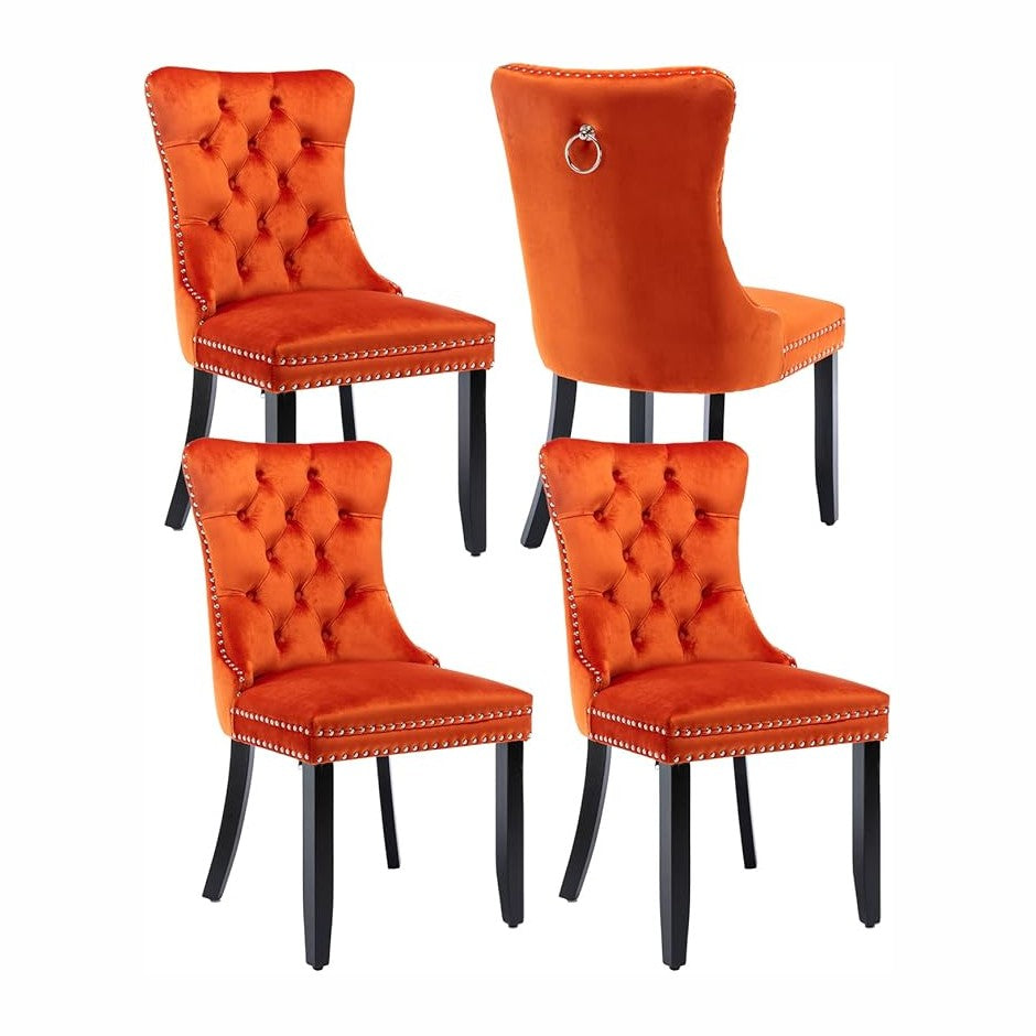Velvet Dining Chairs Set of 4, Upholstered Dining Room Chairs with Back Ring ...