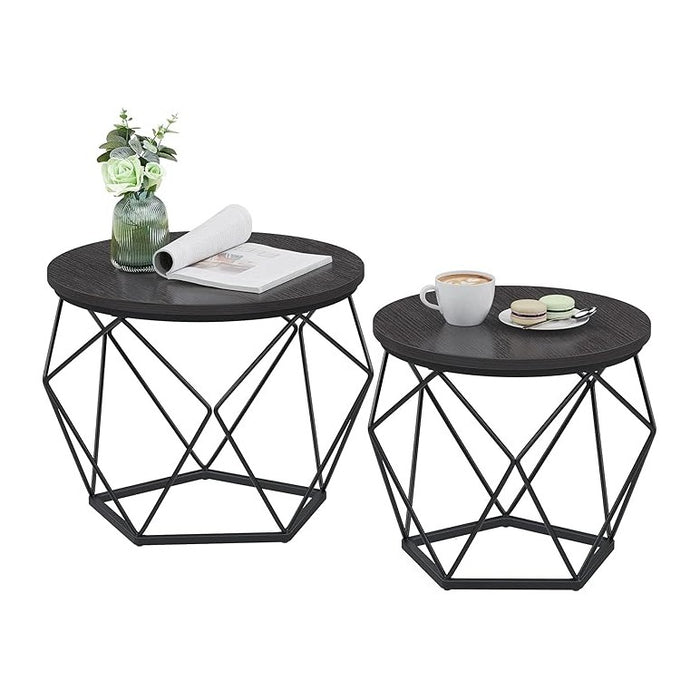 VASAGLE Small Coffee Table Set of 2, Round Coffee Table with Steel Frame, Side End Table for Living Room, Bedroom, Office, Charcoal Gray and Ink Black