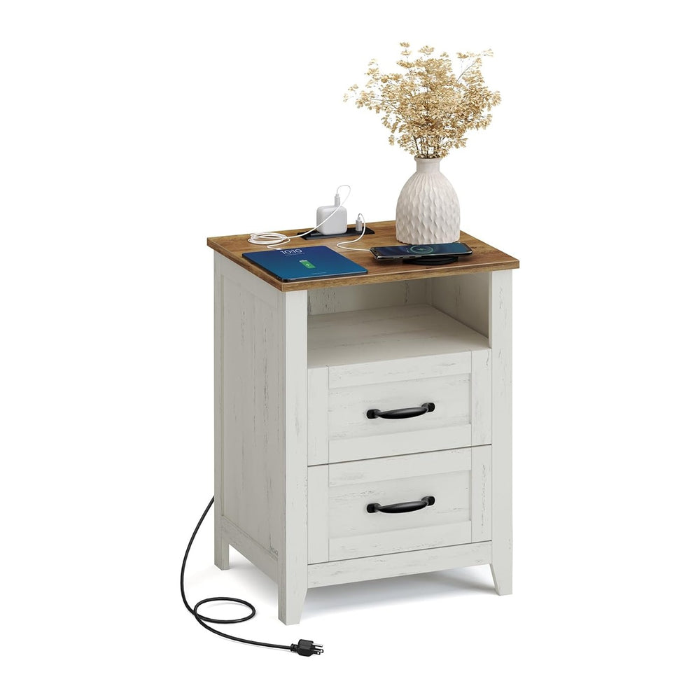 VASAGLE LIRY Collection - Farmhouse Nightstand with Charging Station, Bedside...