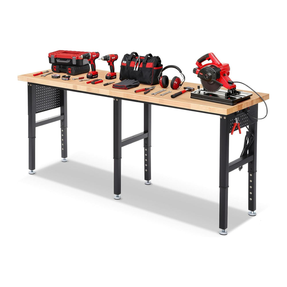 Work Bench 84 x 24 Inch Adjustable Height Rubber Wood Top Work Table 5000 Lbs...