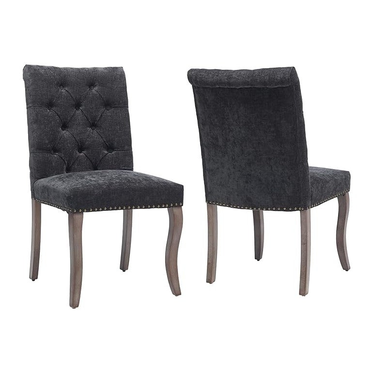 Upholstered Tufted Chenille Dining Side Chairs, Armless Nailhead Trim Chairs ...