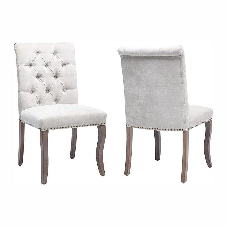 Upholstered Tufted Chenille Dining Side Chairs, Armless Nailhead Trim Chairs ...