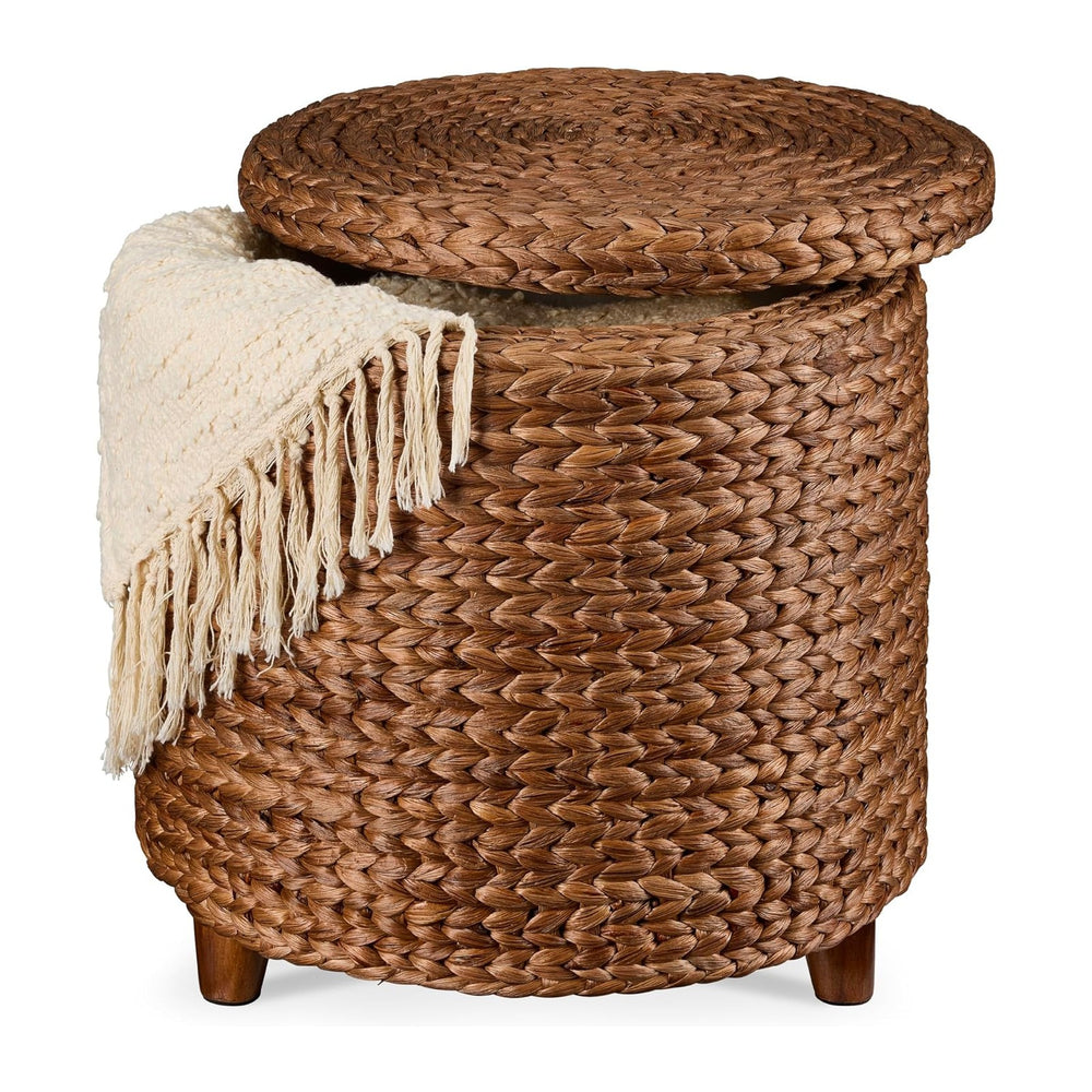Best Choice Products 17" Round Storage Ottoman W/Lid, Handwoven Water Hy...