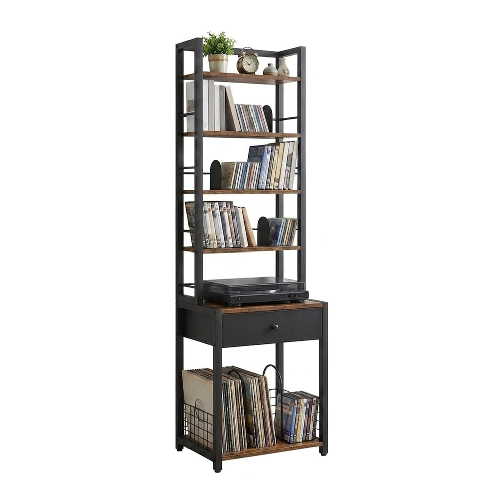 CD Storage Rack, 6-Tier DVD Organizer Shelf with Drawer & Adjustable Book...