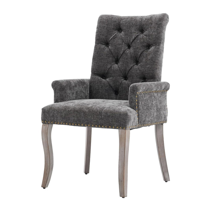 cinkehome Upholstered Dining Chairs, Dining Room Kitchen Chair with Armrest and Solid Wood Leg, Mid Century Modern Side Chairs (Gray, Chenille)