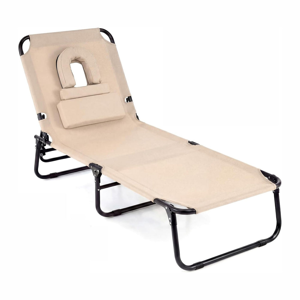 COSTWAY Tanning Chair with Face Hole, Pillows & Adjustable Backrest, Fold...