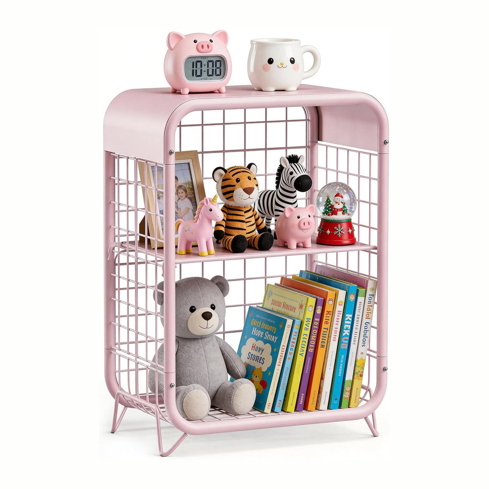 Cute Nightstand, Metal End Table, Side Table with Storage, 3-Tier Narrow End ...