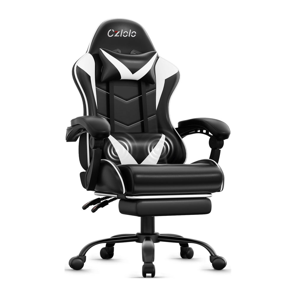 Czlolo Gaming Chair with Footrest Racing Style Lumbar Support Massager Video ...