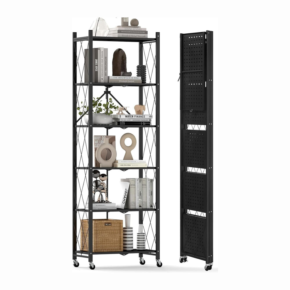 DEANIC 6-Shelf Folding Bookcase with Wheels, Heavy Duty Storage Shelves, Free...