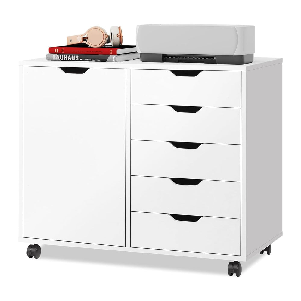 DEVAISE 5-Drawer Wood Drawer Cabinet, Office Storage Cabinet, White | Craft S...