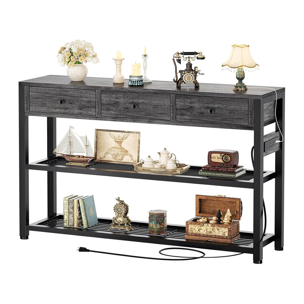 Ecoprsio Entryway Table with Power Outlets, 47" Console Table with Drawe...