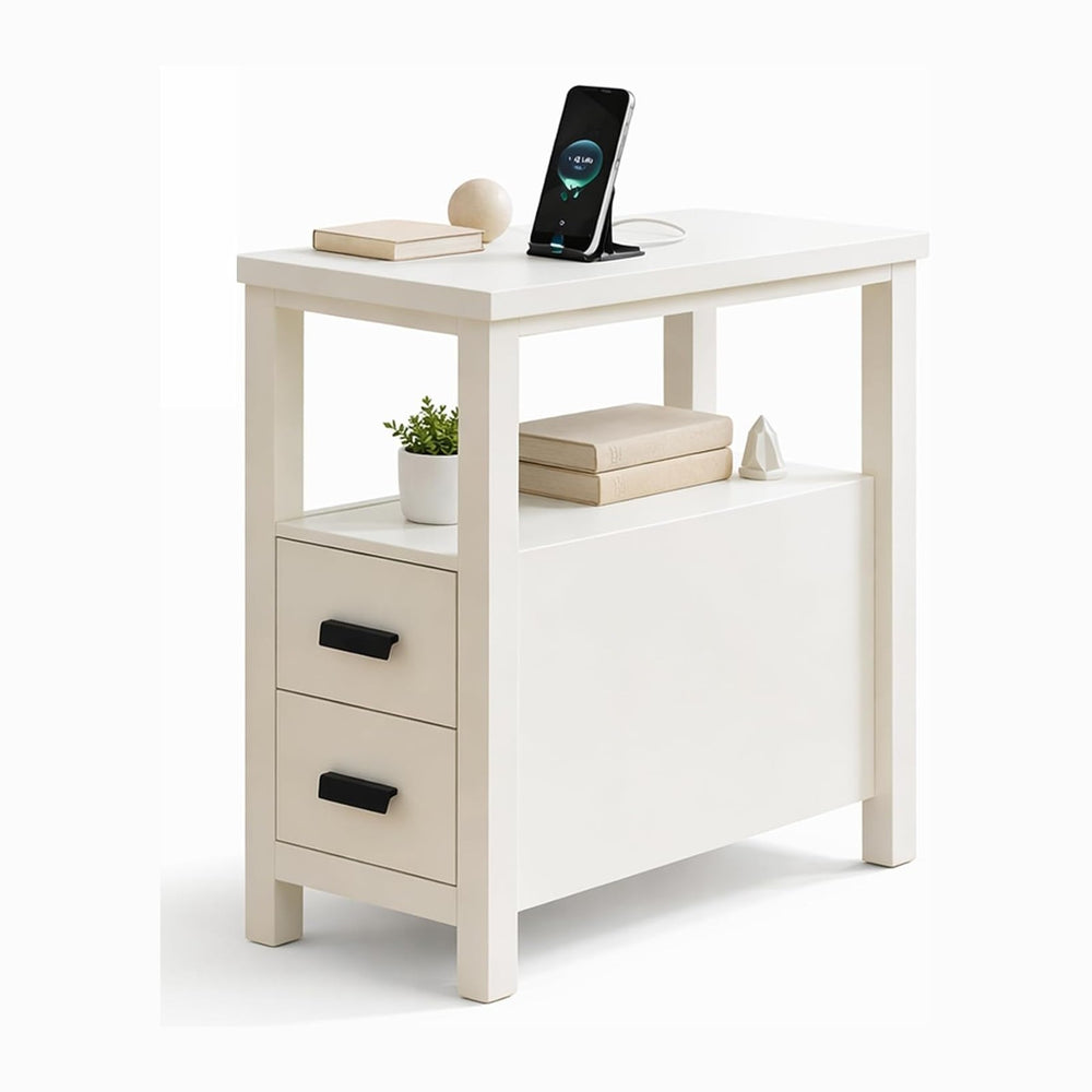 End Table with Charging Station, Nightstand with USB Ports & Outlets, Woo...