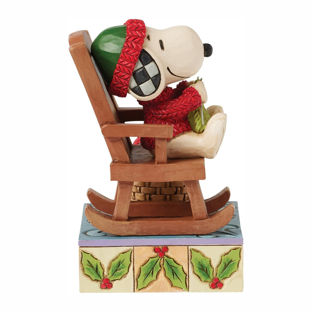 Enesco Peanuts by Jim Shore Snoopy in Rocking Chair Knitting with Woodstock F...