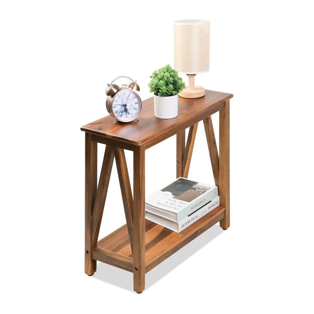 ENKEZI Narrow End Table with Shelf – Slim Side Table, Nightstand for Small Sp...