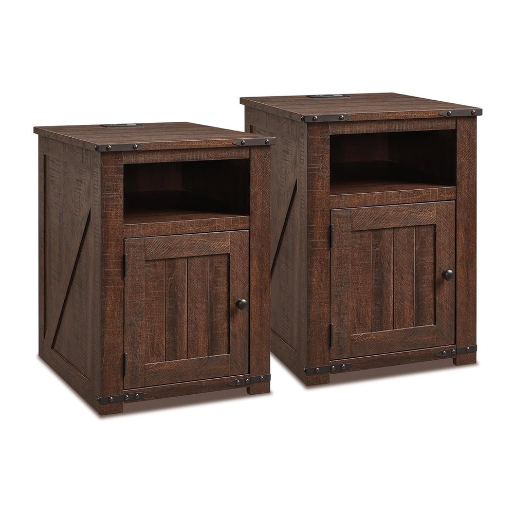Farmhouse Night Stands Set of 2, 20" End Table w/Charging Station, Rusti...
