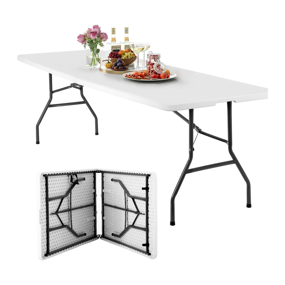 FDW | 8FT Folding Table | White | Portable Plastic Table | with Carry Handle ...