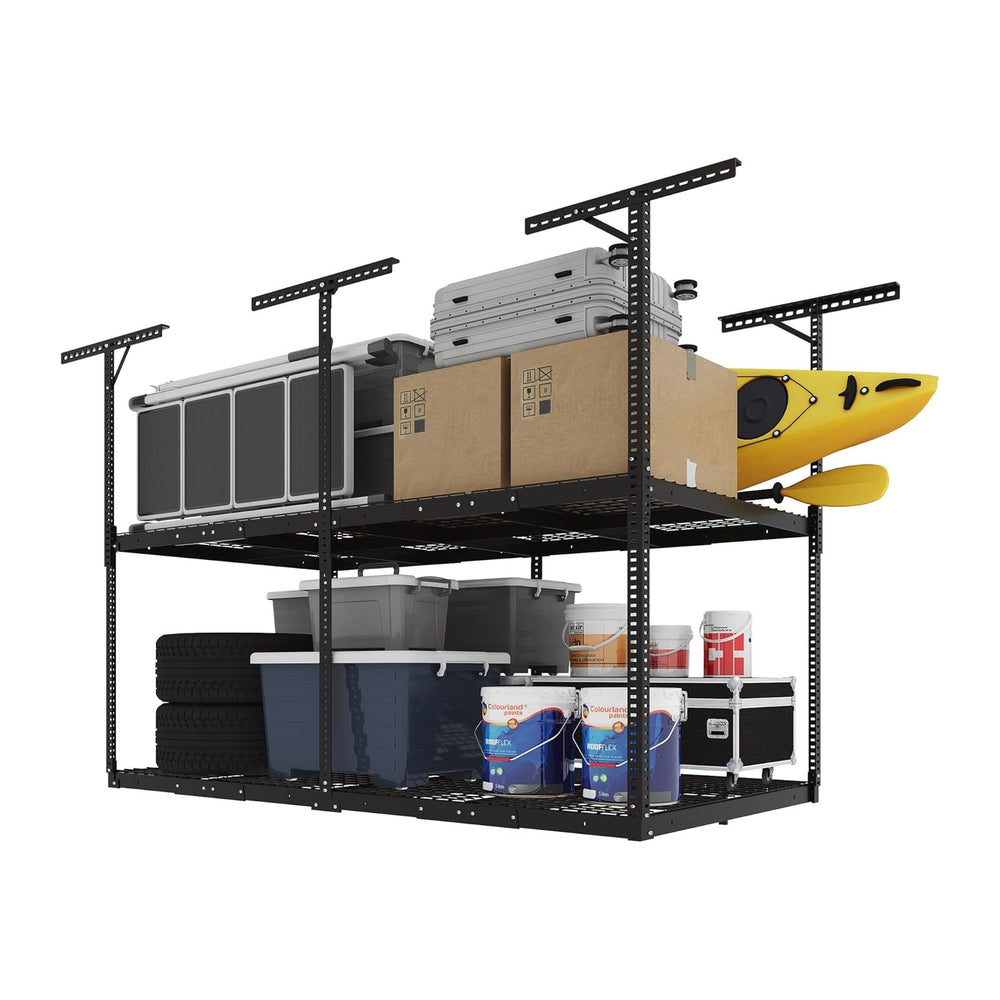 FLEXIMOUNTS 4x8 2-Tier Overhead Garage Storage Rack – Adjustable Heavy Duty M...