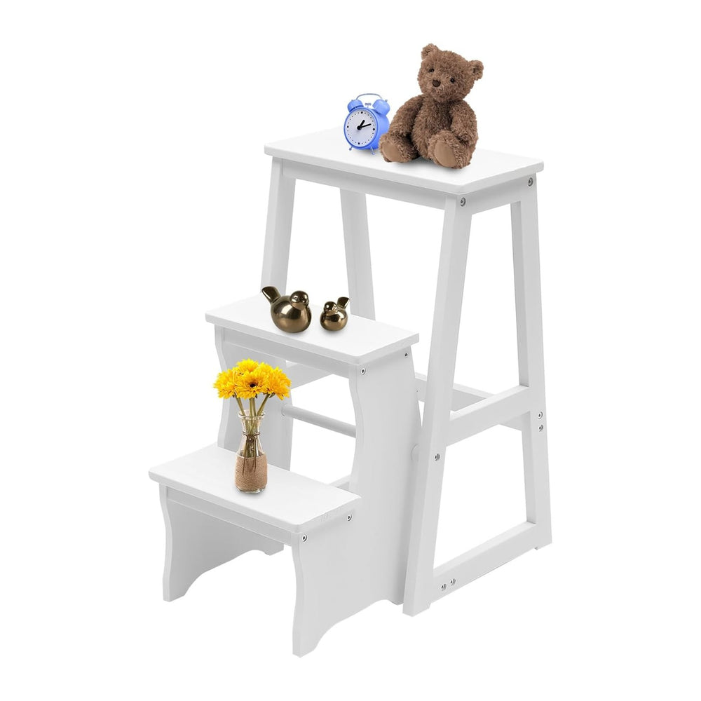 Folding Library Ladder Chair, 3-Step Stool Stepladders Lightweight Portable M...