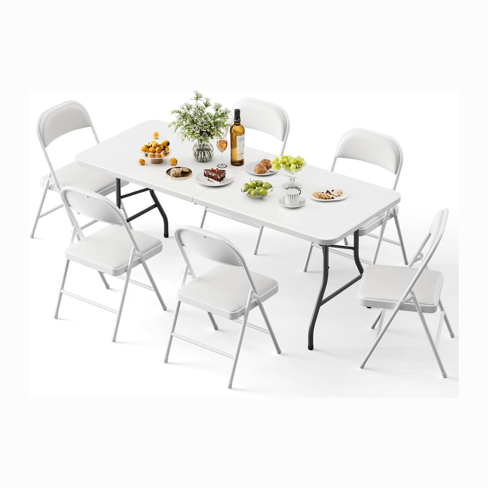 Folding Table and Chairs, 6ft Folding Table with Adjustable Height& PU Le...
