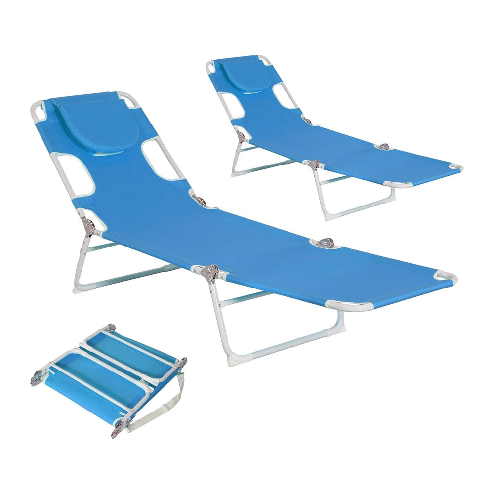 Folding Tanning Chair with Face Hole Set of 2, 3-Position Adjustable Patio Lo...