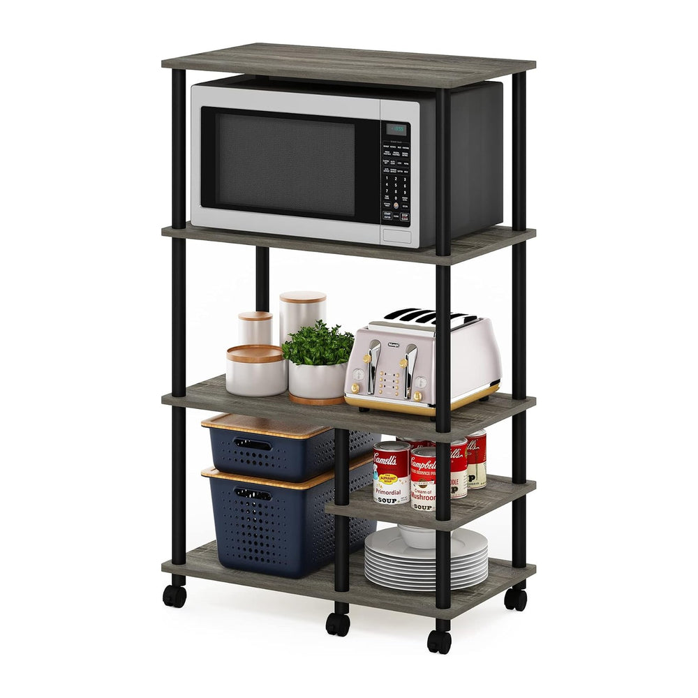 Furinno Turn-N-Tube Bakers Rack with Wheels, 4-Tier Kitchen Storage Cart, Kit...