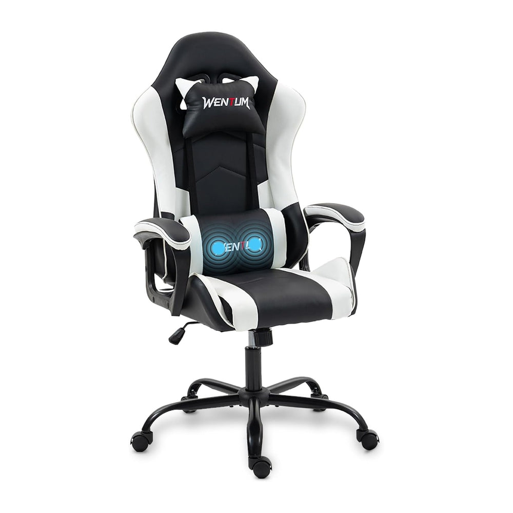 Gaming Chair PU Leather Massage PC Video Game Chair with Lumbar Support for M...