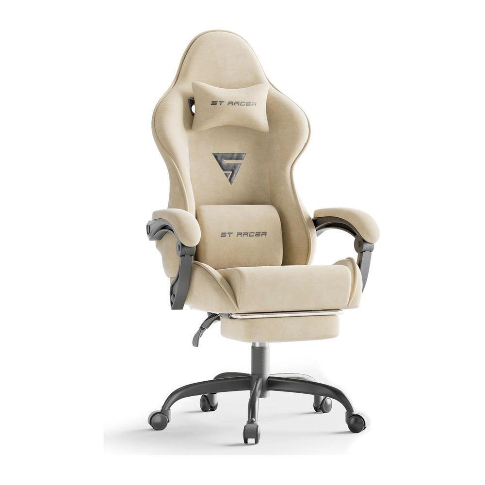 Gaming Chair Racing for Adult, Office Chair with Footrest Massage Lumbar Cush...