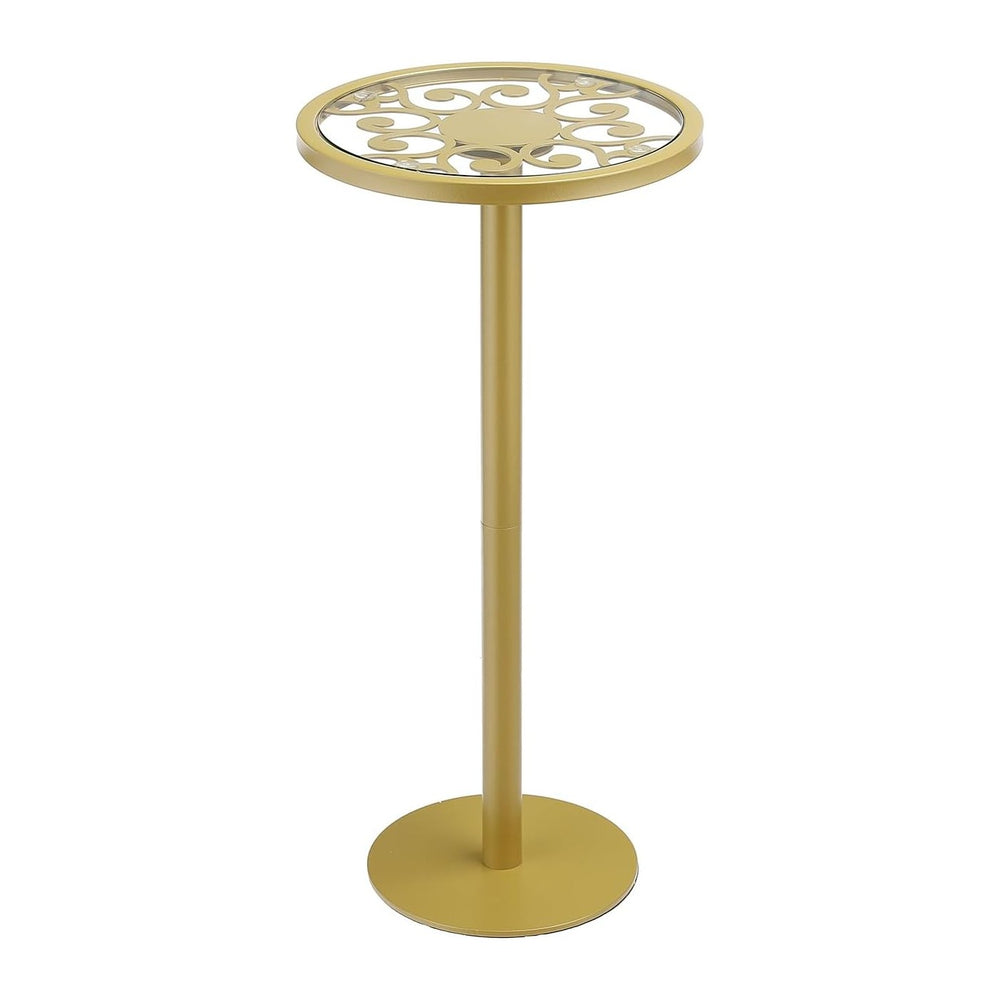 Gold Drink Table, Indoor Outdoor Small Round Side Table with Tempered Glass T...