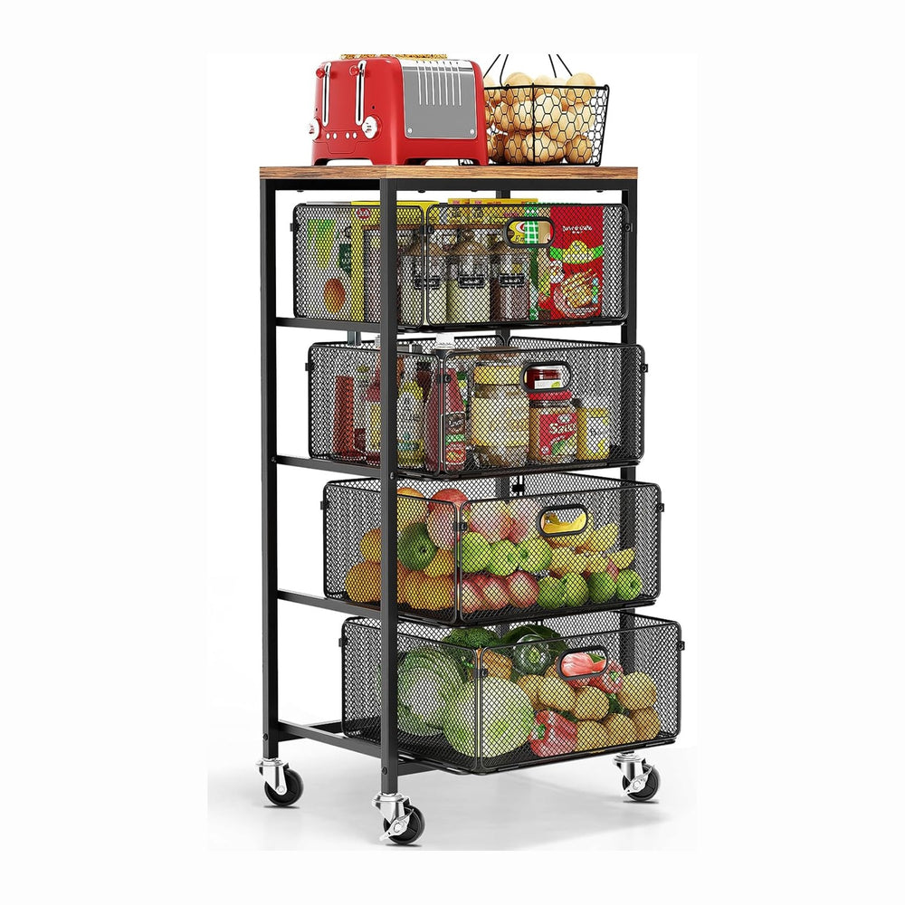 Goovilla Kitchen Cart with Drawers, 4 Tier Metal Rolling Utility Cart Organiz...
